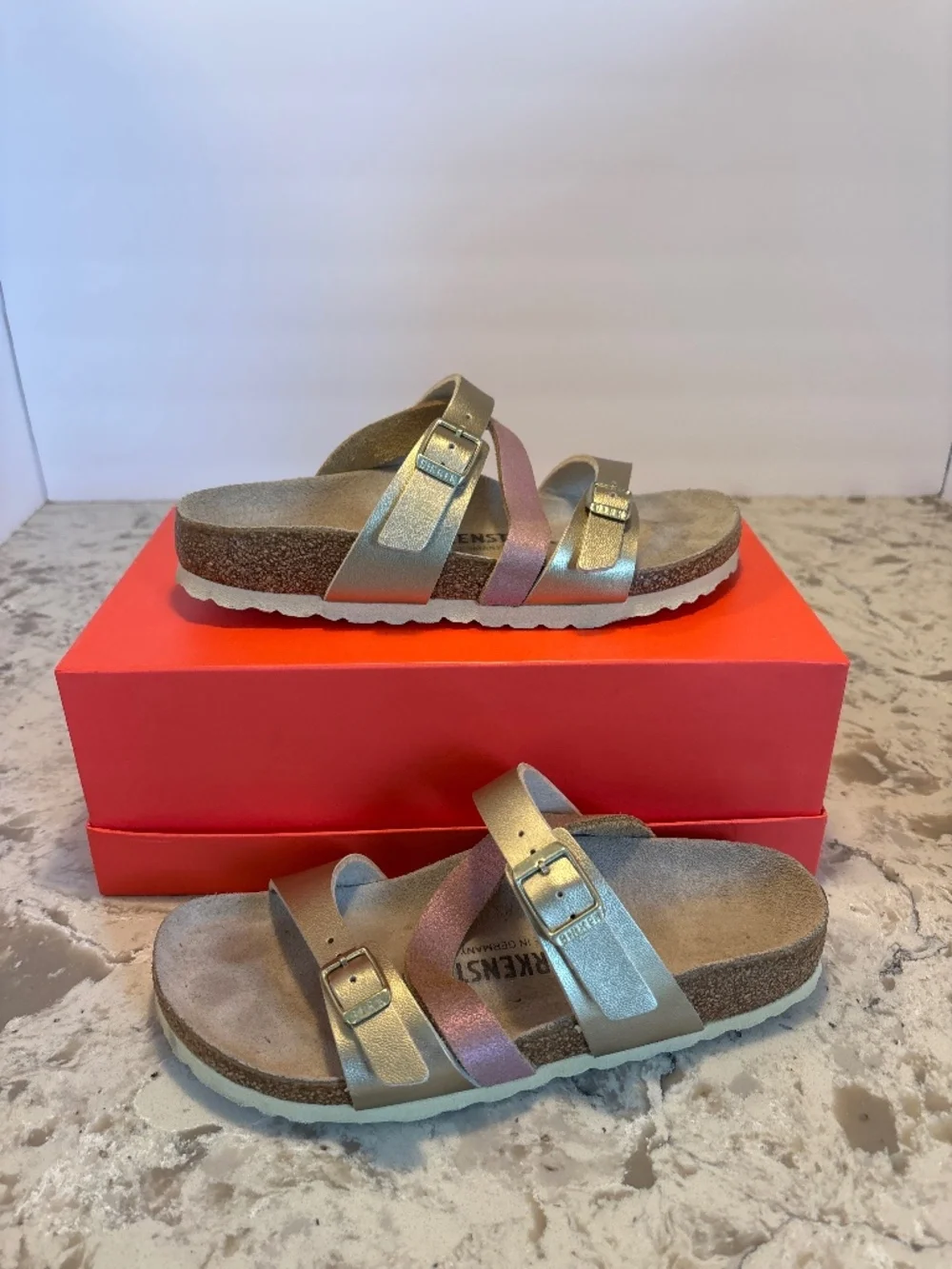 Women’s Birkenstock Salina Gold Pink Burko Flor Sandals  36